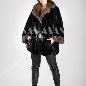 SCANDINAVIAN Black Mink Fur Jacket with sable collar and cuffs,Top quality fur,luxury fur jacket,real fur,all customizations available,gift