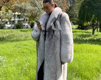 贅沢な天然ブルーフォックスファージャケット/コート、全皮と襟付き