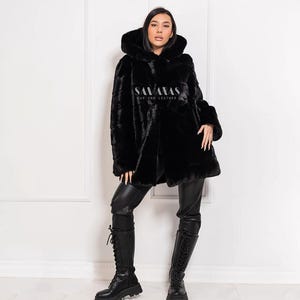 Luxury Saga Black Mink Fur Jacket/Coat With Double Fur Lavish Hood, mink fur jacket,fur jacket,mink,real fur,anniversary gift