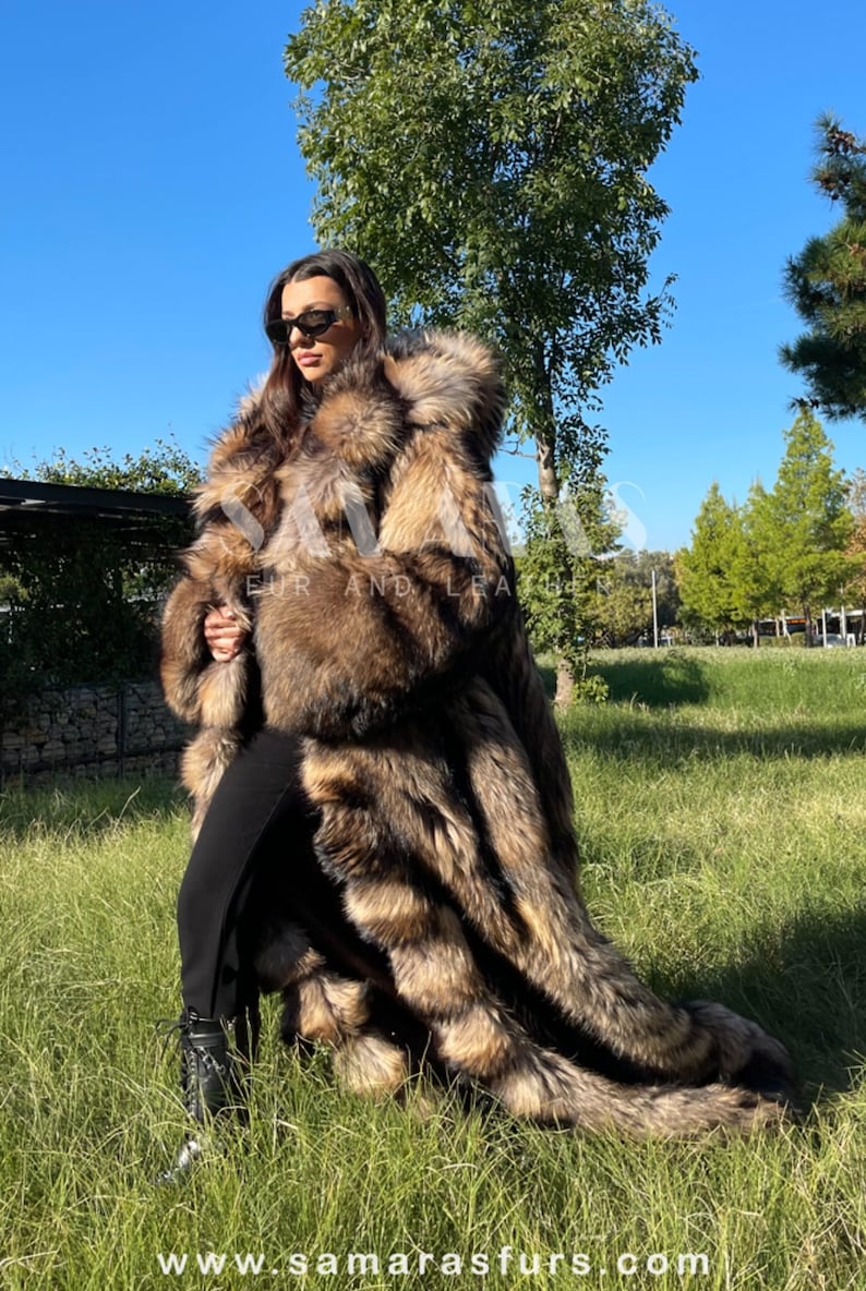 HUGE 70 Inch LONG FINNRACCOON Fur Full Coat With Whole Etsy