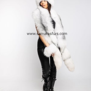 LUXURY ARTIC FOX Fur Boa Set with fox hat and fox fur cuffs,Artic full skin fox scarf with tails,fox hat,fox cape,fur cuffs,fur accessories