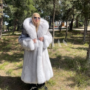 Full skin BLUE FOX fur Jacket/coat with huge double fur hood,unisex fur jacket,luxury fur jacket,Blue fox jacket,anniversary gift,present