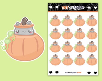 Pumpkin Sticker Sheet, Kawaii Cat stickers, Pumpkin stickers, Halloween stickers, Holiday stickers, Horror stickers, Cat stickers