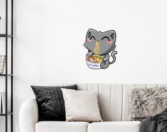 Ramen Noodle Cat Wall Decal, Cat wall sticker, removable decal, cute wall decals, home decor