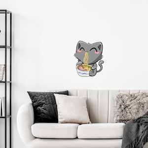 Ramen Noodle Cat Wall Decal, Cat wall sticker, removable decal, cute wall decals, home decor