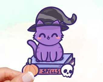 Witch Cat Vinyl Sticker: Waterproof Kawaii Laptop Decal