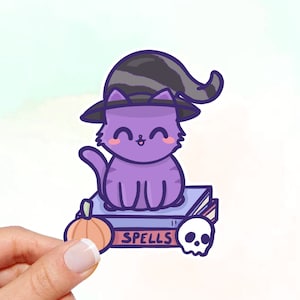 Witch Cat Vinyl Sticker: Waterproof Kawaii Laptop Decal