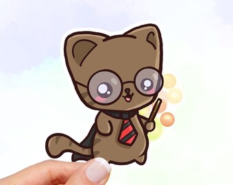 Wizard Cat Vinyl Sticker: Waterproof Kawaii Laptop Decal