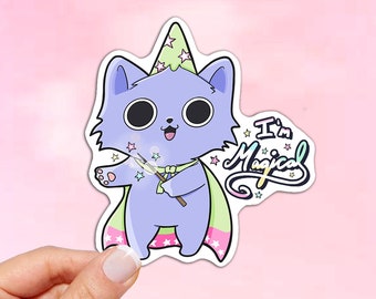 Magician Cat Vinyl Sticker: Waterproof Kawaii Laptop Decal