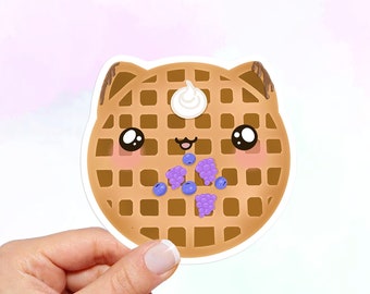 Kawaii Waffle Cat Vinyl Sticker - Waterproof Laptop Decal
