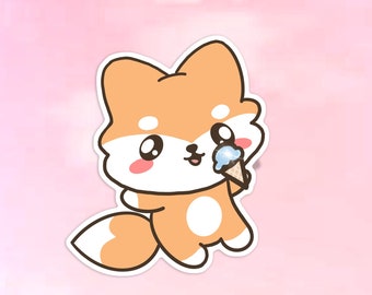 Kawaii Shiba Inu Dog with Ice Cream Vinyl Sticker - Waterproof