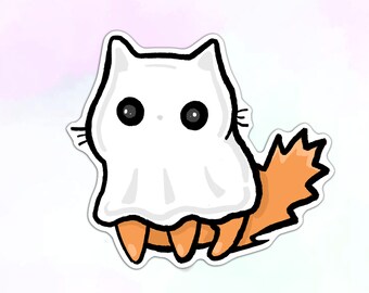 Cat in Ghost Costume Vinyl Sticker: Waterproof Laptop Decal