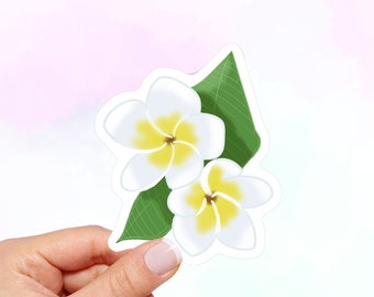 Tropical Plumeria Flower Vinyl Sticker: Waterproof Laptop Decal