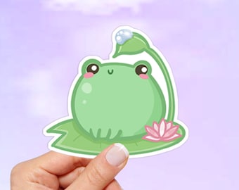 Kawaii Frog Vinyl Sticker – Cute Waterproof Frog Decal for Laptop, Water Bottle & Journal