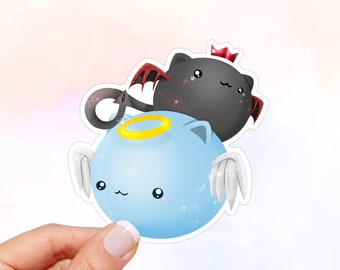 Angel and Demon Cats Vinyl Sticker, Kawaii Laptop Decal