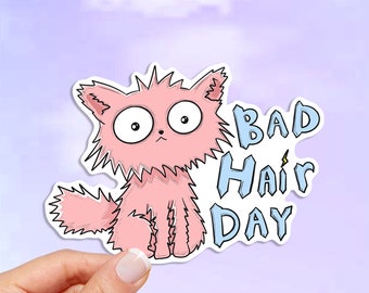 Bad Hair Day Cat Vinyl Sticker, waterproof sticker, Cat Sticker, water bottle sticker, laptop sticker, vinyl sticker, kawaii sticker