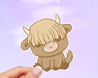Kawaii Highland Cow Vinyl Sticker: Waterproof Laptop Decal