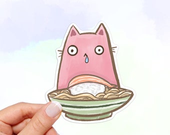 Drooling Ramen Cat Vinyl Sticker: Waterproof Car Decal