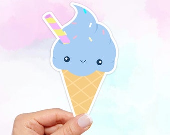 Kawaii Ice Cream Cone Sticker: Waterproof Vinyl Decal