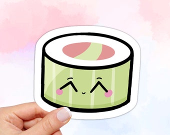 Green Sushi Vinyl Sticker: Waterproof Kawaii Decal