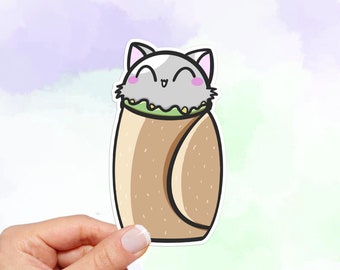 Kawaii Burrito Cat Vinyl Sticker - Waterproof Laptop Decal