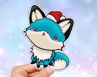 Christmas Fox Vinyl Sticker: Waterproof Laptop Decal