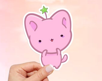 Pink Kawaii Cat Vinyl Sticker: Waterproof Laptop Decal