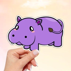 Kawaii Purple Hippo Vinyl Sticker: Waterproof Laptop Decal