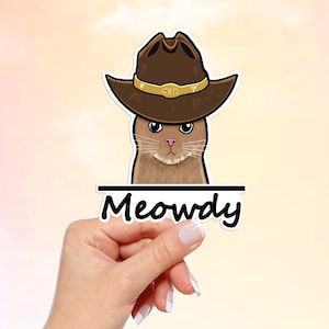 Cowboy Cat Meme Vinyl Sticker, Meowdy, Waterproof sticker, water bottle sticker, laptop sticker, car sticker, Meme sticker