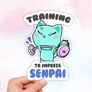 Senpai Vinyl Sticker, Training to Impress Senpai, Anime sticker, cat sticker, kawaii sticker, waterproof sticker