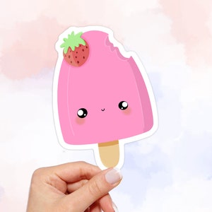 Kawaii Strawberry Ice Cream Sticker: Waterproof Vinyl Decal