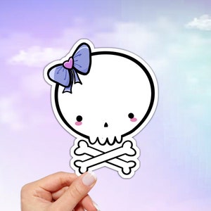 Kawaii Skull Vinyl Sticker: Waterproof Laptop Decal