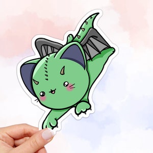 Flying Green Cat Dragon Vinyl Sticker: Waterproof Car Decal