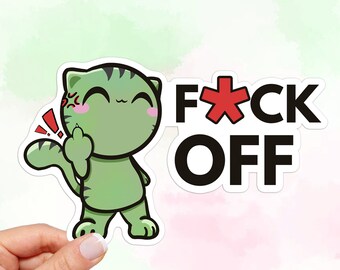 Funny F Off Cat Vinyl Sticker: Waterproof Laptop Decal