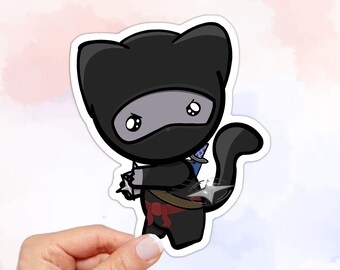 Ninja Cat Vinyl Sticker: Waterproof Kawaii Laptop Decal