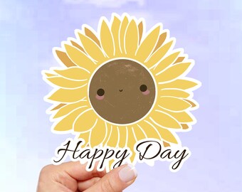 Kawaii Sunflower Vinyl Sticker: Waterproof Laptop, Car Decal