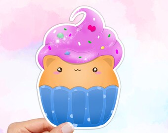 Cupcake Cat Vinyl Sticker, Waterproof sticker, Laptop sticker, Water bottle sticker, Car sticker, MacBook sticker, Kawaii Cat Sticker