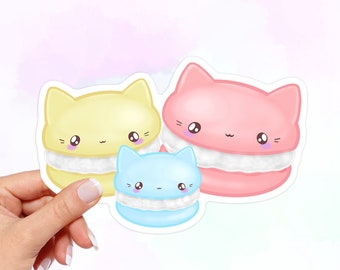 Cat Macaroons Vinyl Sticker, Waterproof stickers, water bottle sticker, laptop sticker, car sticker, MacBook sticker, Kawaii sticker