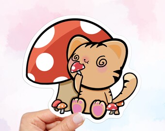 Mushroom Cat Sticker: Waterproof Kawaii Art Decal
