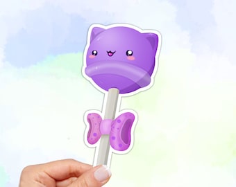 Kawaii Cat Lollipop Sticker: Waterproof Vinyl Decal