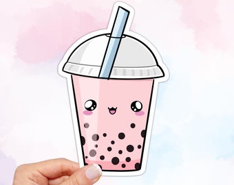 Kawaii Boba Tea Vinyl Sticker: Waterproof Laptop Decal