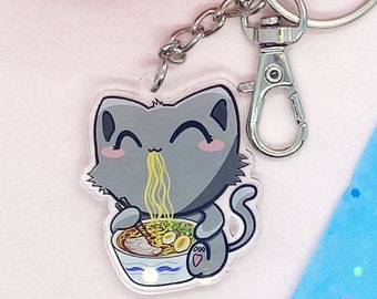 Ramen Noodle Cat Keychain, Kawaii Keychain