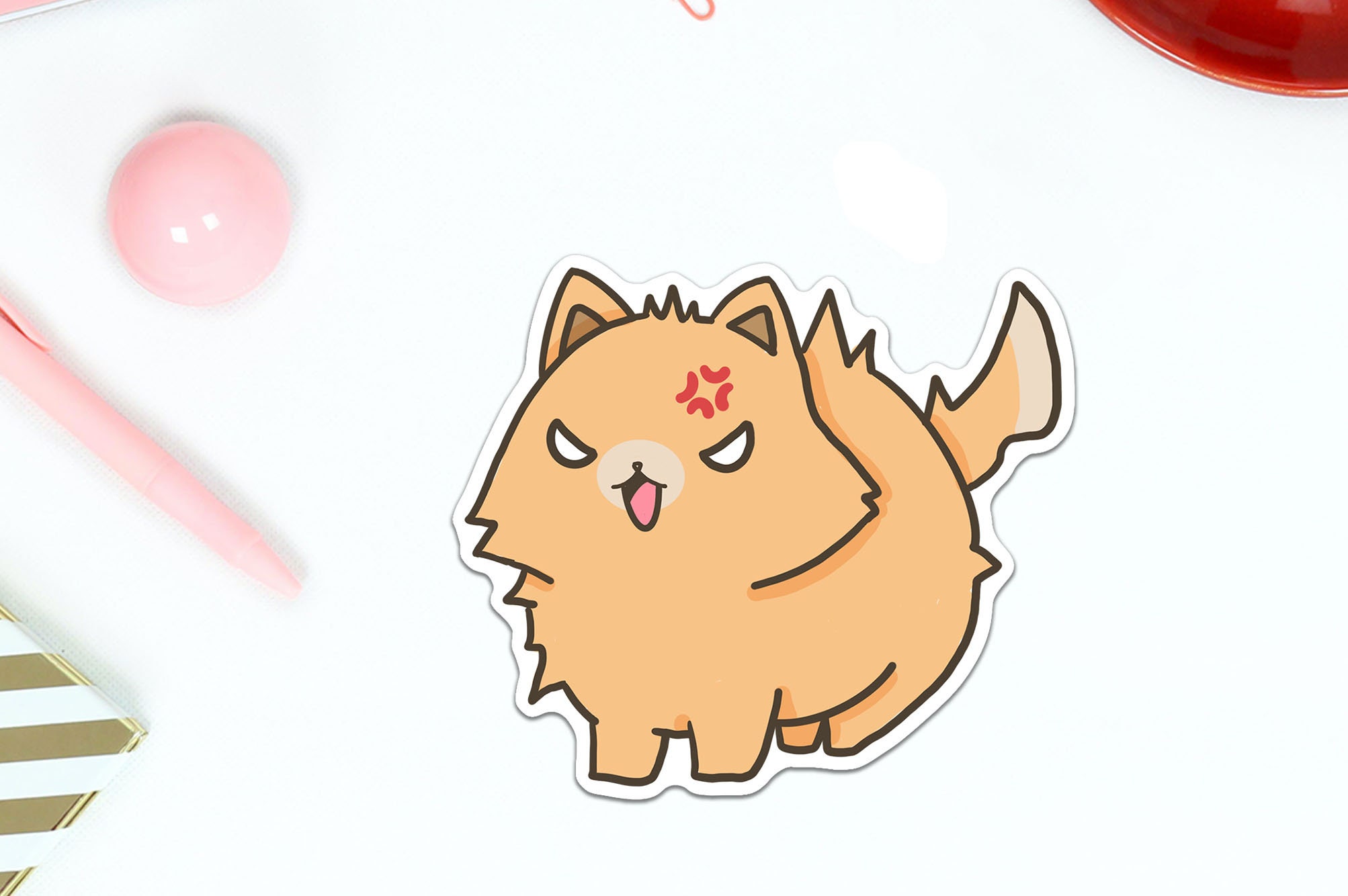 twin-yak944: crazy mad cartoon cat sticker, anime style, solid backgound  color