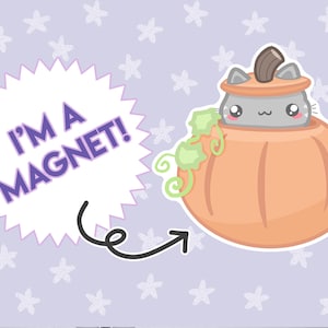 Cat in Pumpkin Magnet, Kawaii magnet, cute cat magnet