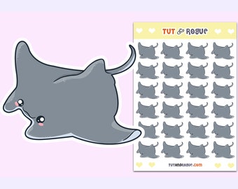 Kawaii Manta Ray Sticker Sheet, Planner Stickers