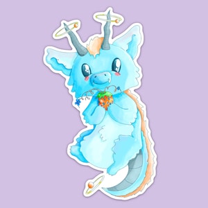 Dragon holding Fruit Vinyl Sticker, Waterproof sticker, car sticker, laptop sticker, water bottle sticker, Kawaii Sticker