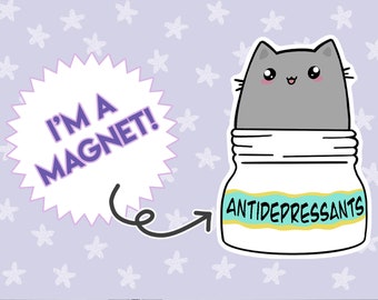 Cat Pills Magnet, Cat Magnet, Antidepressants Magnet, Funny Cat magnet