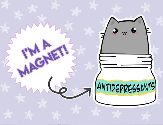 Funny Cat Magnet: Antidepressants Kawaii Decor