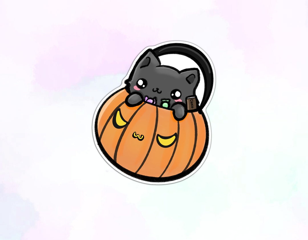 Cat in Pumpkin Vinyl Sticker: Waterproof Halloween Decal - Etsy