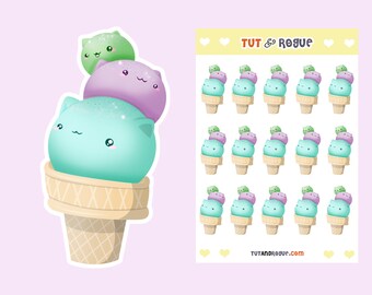 Ice Cream Sticker Sheet, Cat stickers, Kawaii Stickers